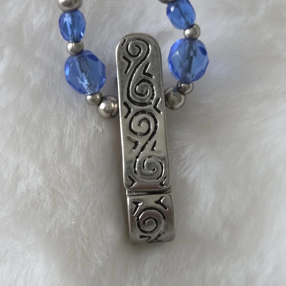 Lilla Rose Prism Badge Lanyard Silver Tone Blue Beaded ID Holder Teacher Nurse